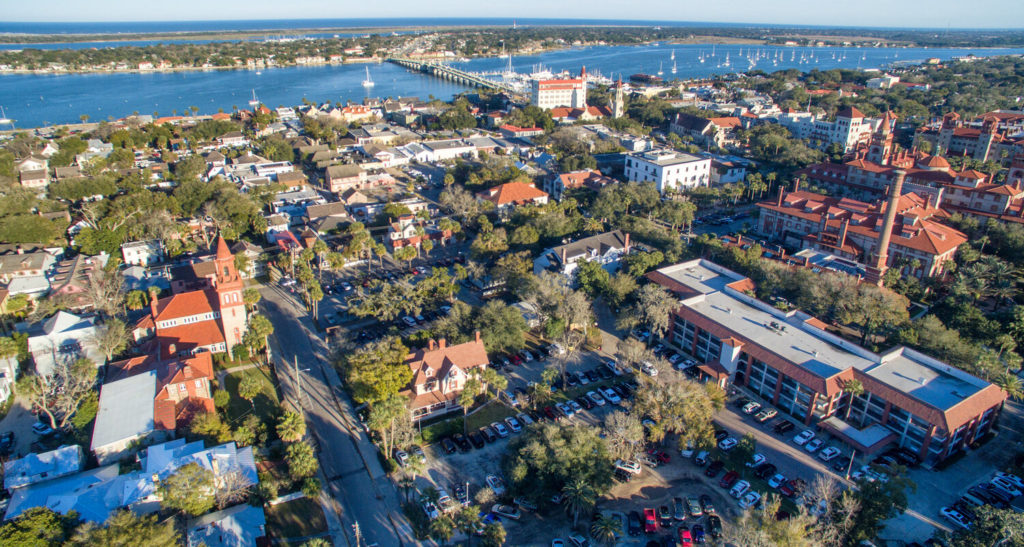 Aerial View Of St Augustine Skyline And Bridge, Florida