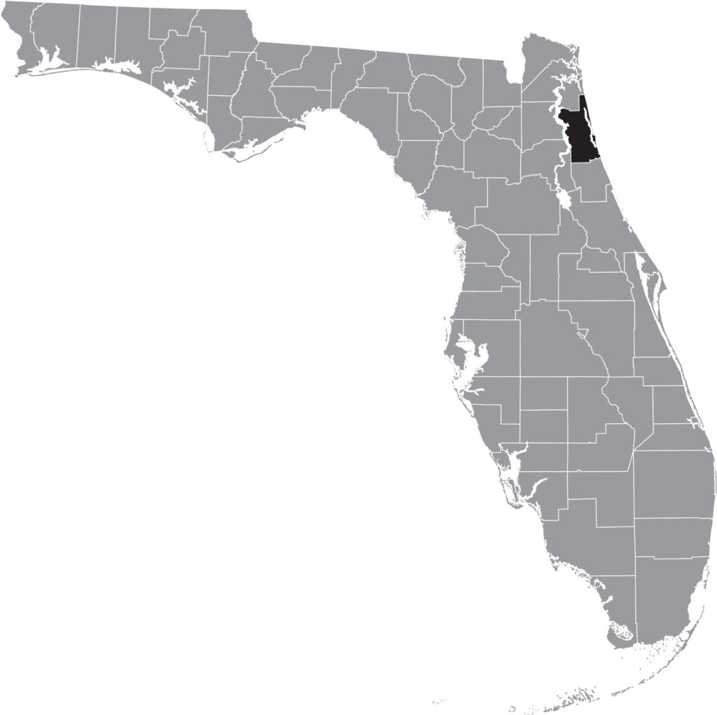 Black Highlighted Location Map Of The Us St. Johns County Inside Gray Map Of The Federal State Of Florida, Usa