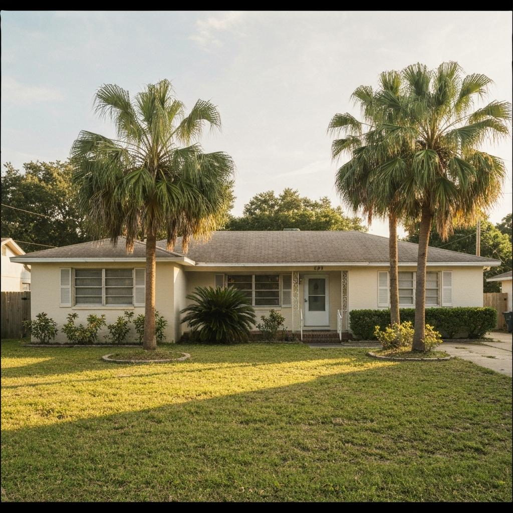 How Do Liens or Unpaid Taxes Impact the Sale of an Inherited House in Florida? A well-maintained but dated single-story Florida house in Jacksonville, symbolizing an inherited property with potential sale issues like liens.