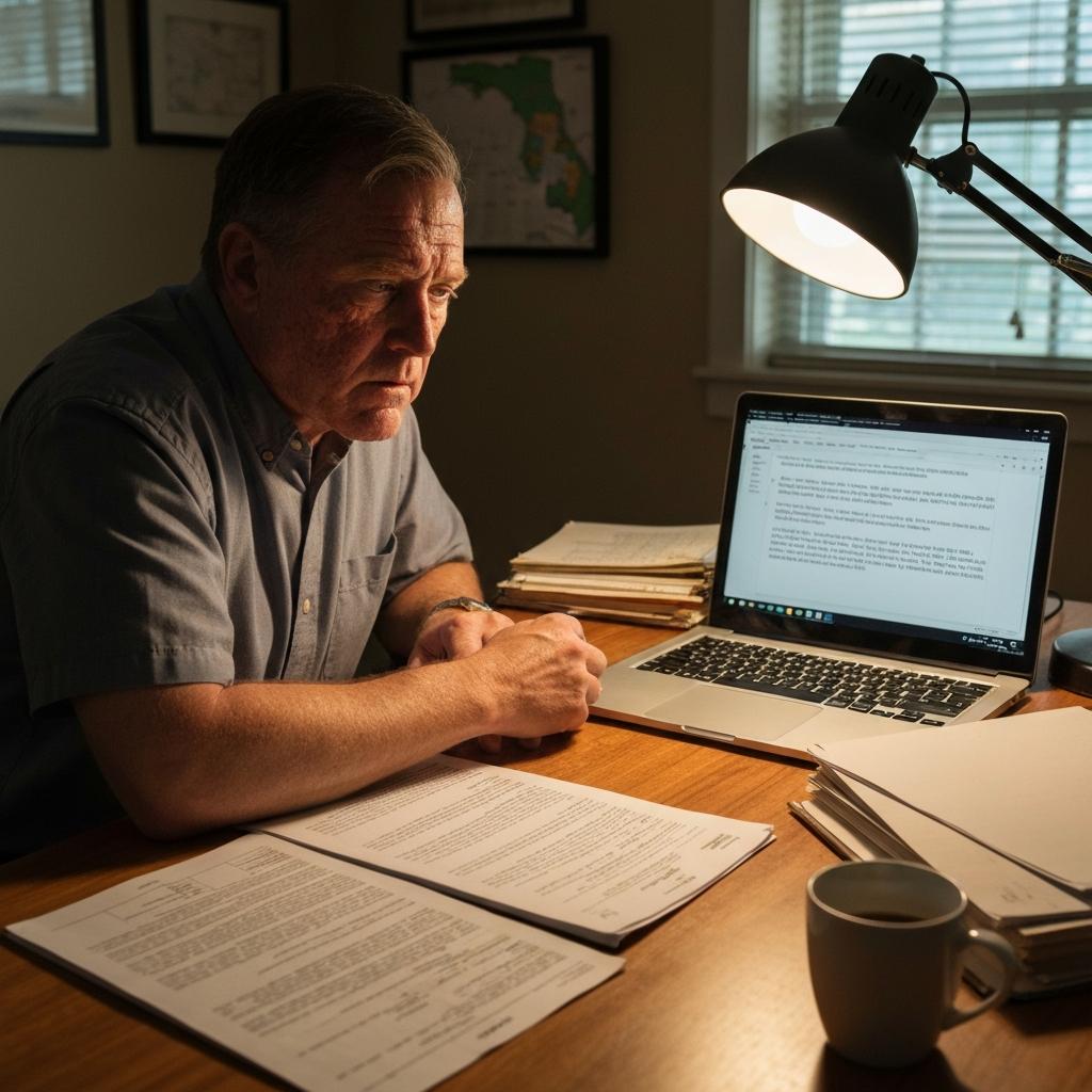 Stressed man overwhelmed by legal documents while planning to sell an inherited house in Florida from his out-of-state home - Can You Sell An Inherited House in Florida While Living Out Of State?